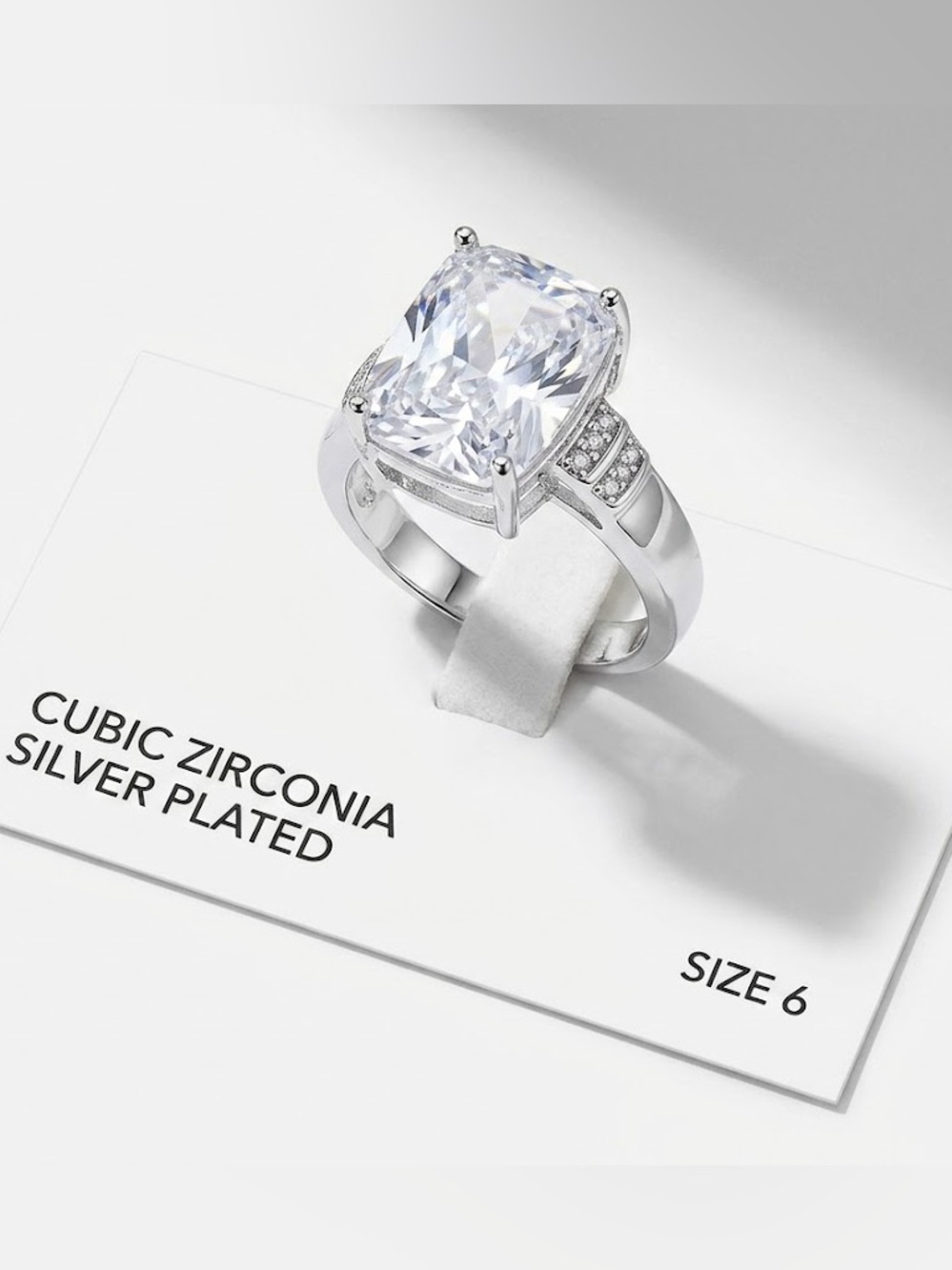 New Cushion-Cut Cubic Zirconia Silver-Plated Ring - Clear Size 6